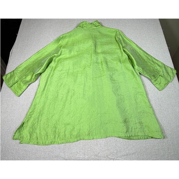 Ali Miles Women 2X Green Shimmery Asian Inspired 3/4 Sleeve Blouse Top Statement - Picture 2 of 8